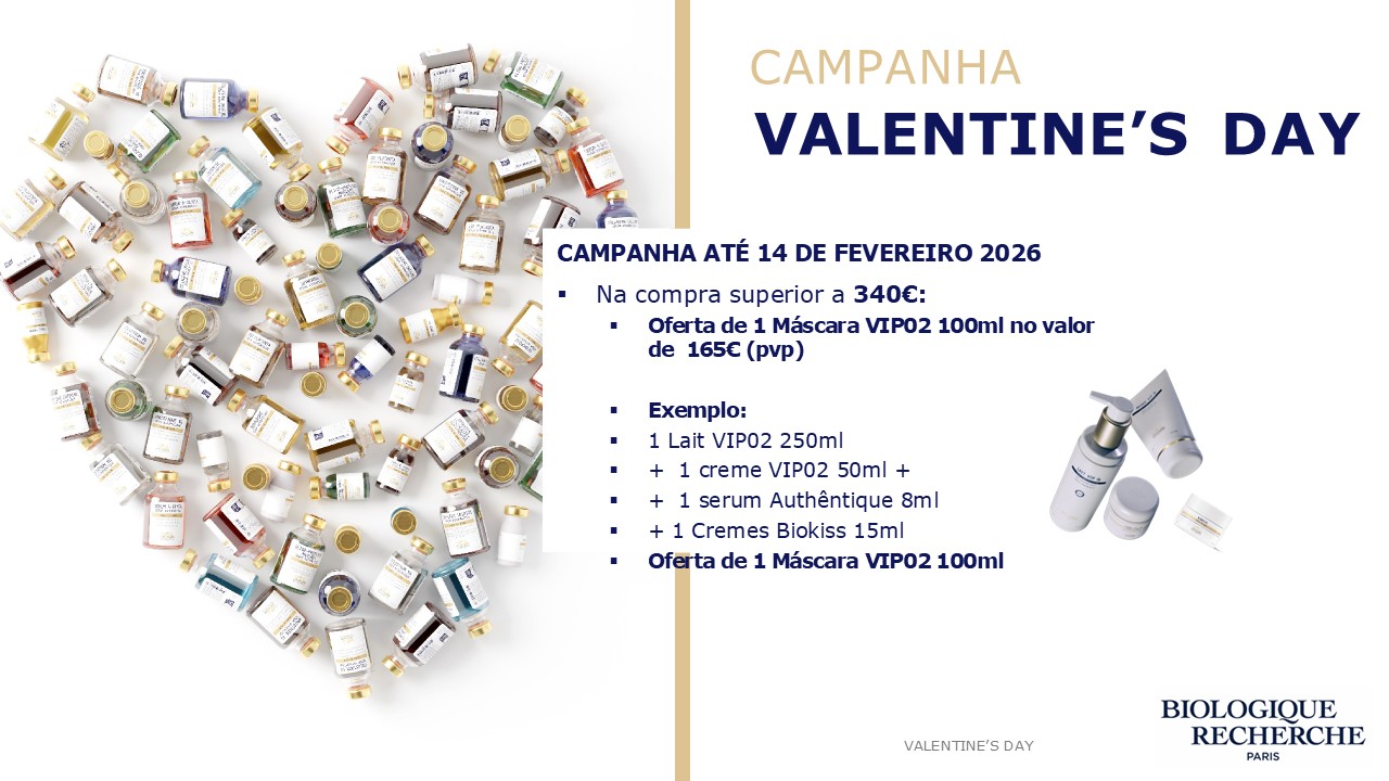 Campanha até 14 de fevereiro 2026
Numa compra superior a 340€ oferta de 1 máscara VIPO2 100ml no valor de 165€ pvp